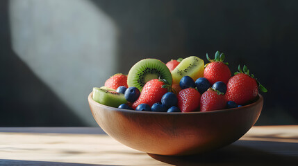 Fresh Organic Fruit Bowl: Strawberries, Blueberries, Kiwi - Healthy Breakfast & Smoothie Ingredients