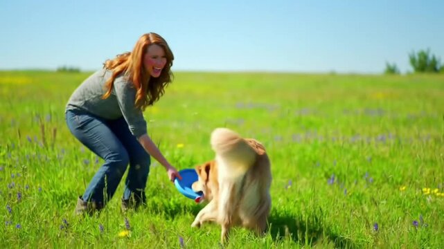 girl and dog video, young woman with her dog video, woman and dog, girl playing with dog video, young woman with dog, woman playing with dog, ai generated