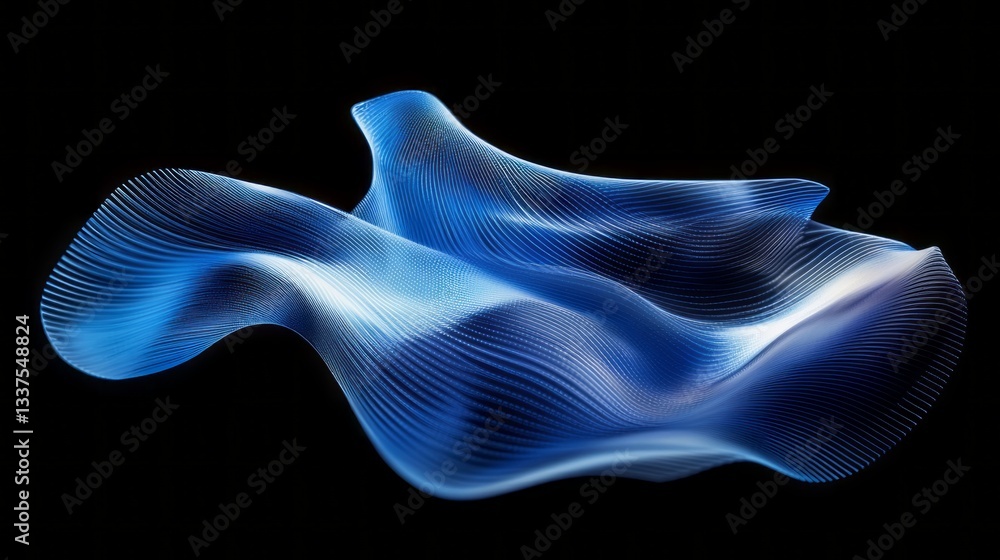 Poster futuristic abstract blue light streaks on black background with glowing fractal graphics and motion 