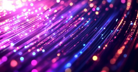 Abstract digital art depicting vibrant, flowing lines and particles of light in a spectrum of magenta, pink, and blue.  A dynamic, energetic composition with a bokeh effect