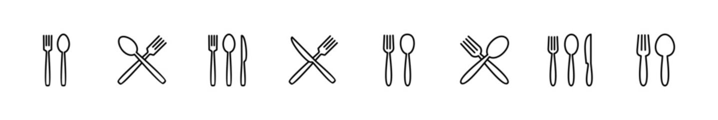 spoon and fork icon set. spoon, fork and knife icon vector. restaurant icon