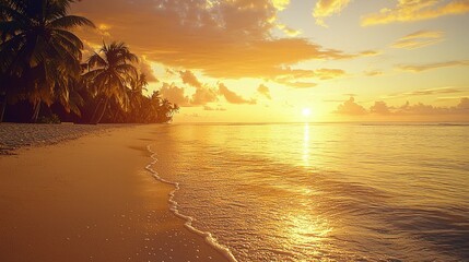 Idyllic sunset over tropical beach.