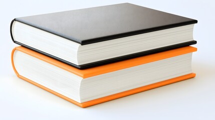 Stack of Two Hardcover Books One Black and One Orange on a White Background