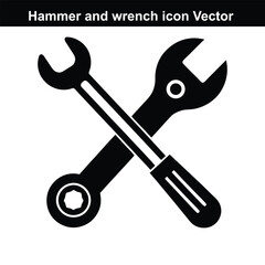 Tools of the Trade: A minimalist vector illustration showcasing a crossed hammer and wrench, symbolizing construction, repair, and engineering. A visual representation of tools and craftsmanship