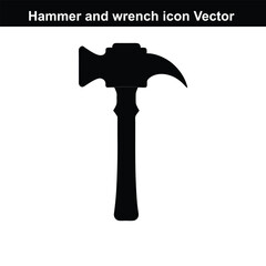 Hammer and wrench icon: a symbolic representation of a hammer and wrench, designed in a simple and bold graphic style, perfect for conveying concepts of construction, repair, and tools