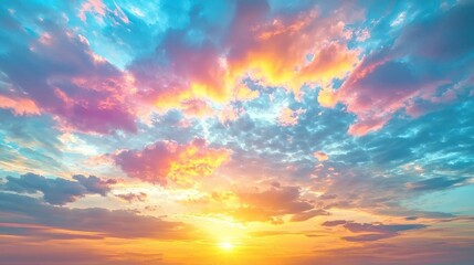 Obraz premium Vibrant sunset sky with colorful clouds.