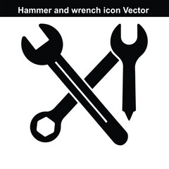 Hammer and Wrench Icon: A minimalist, high-contrast illustration of a hammer and wrench, symbolizing tools, repair, and construction.