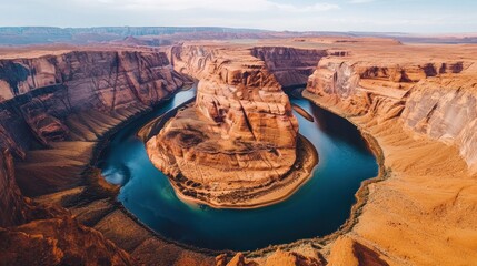 Majestic Horseshoe Bend landscape featuring the Colorado River winding through canyons