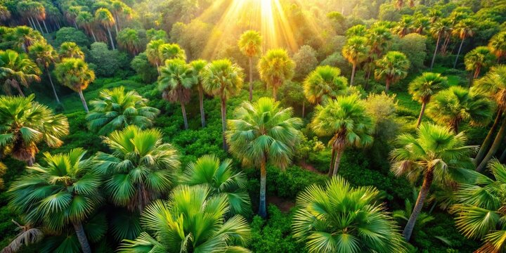 Aerial View of Lush Sabal Minor Palm Trees in a Tropical Botanical Garden
