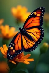 Fototapeta premium Close-up of monarch butterfly wings, vibrant orange and black, nature, fauna, insect