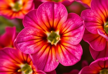 Intricate close-up of Primula Auricula Beppi blossoms, showcasing vibrant color and delicate texture, stock, springtime