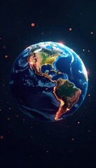 Earth globe with digital lines and nodes, futuristic style, data, coding, science