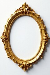 Elegant gold frame, round ornate design, white background, mockup, elegant, vintage frame