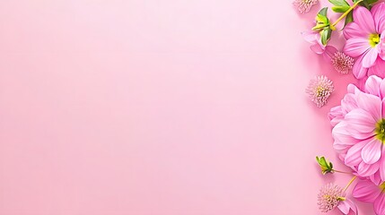 Fototapeta premium Pink Floral Arrangement with Beautiful Flowers on a Soft Pink Background for Creative Design