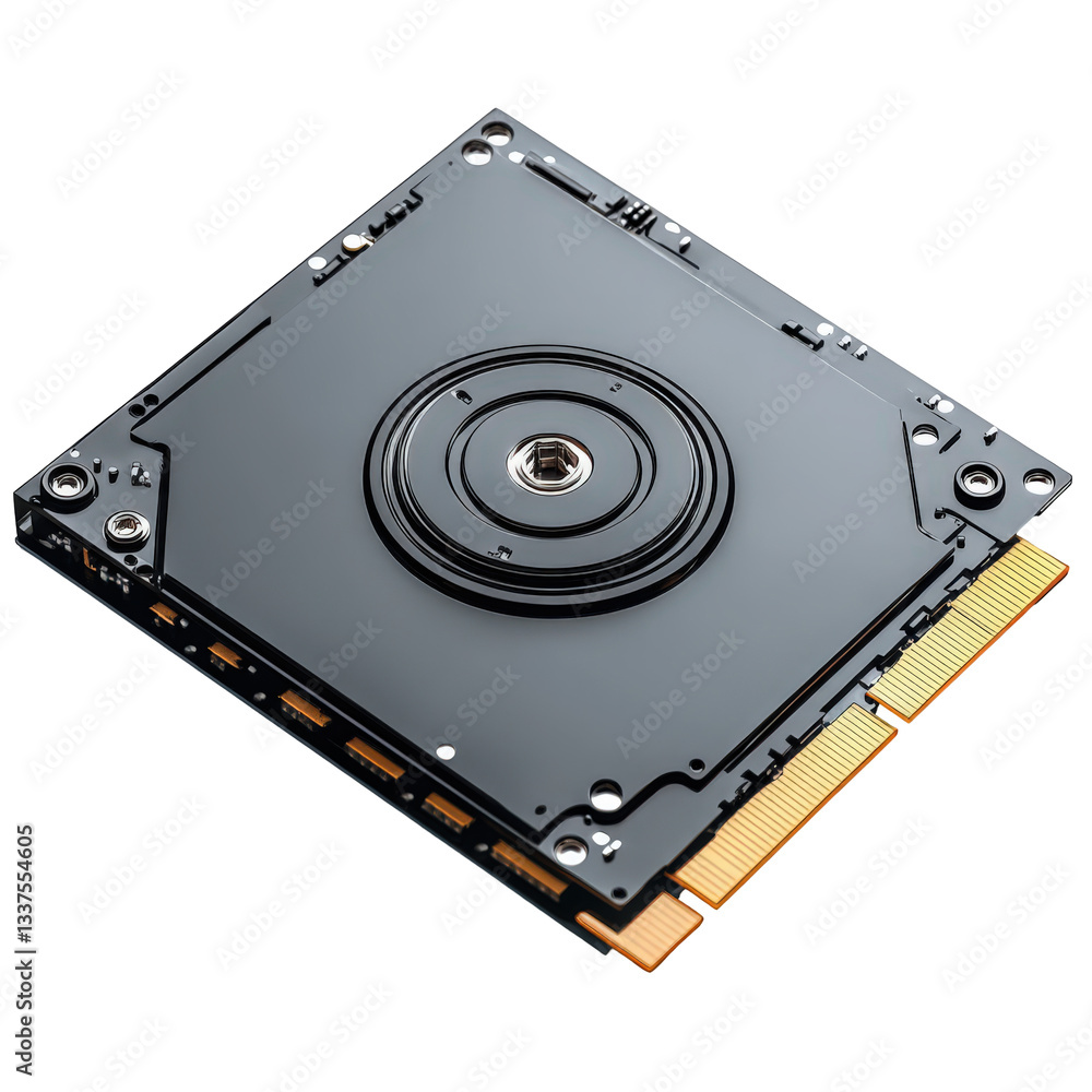 Poster close-up view of an internal computer hard drive with glossy finish