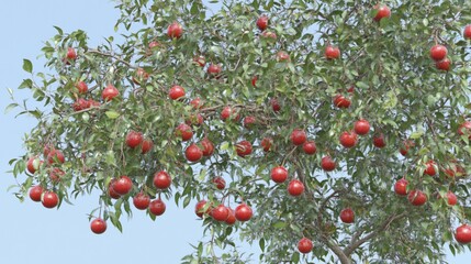 Lush pomegranate tree with ripe fruits