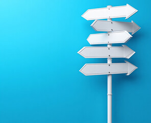 a set of blank white road signs on a single pole,