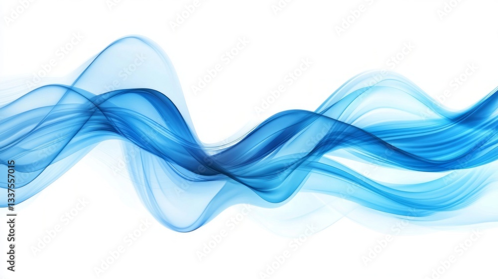 Poster abstract blue waves flowing in a dynamic fluid motion with smooth gradient curves and vibrant light 