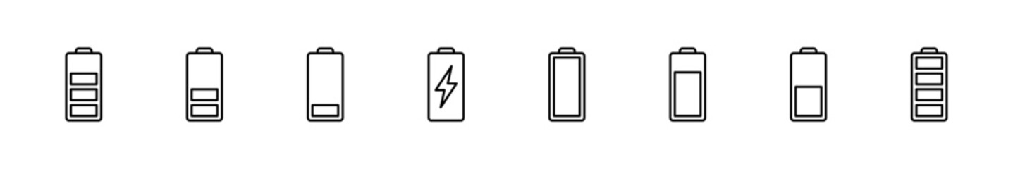 Battery icon set. battery charge level. battery charging icon