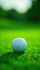 Fototapeta premium Golf ball rests on perfectly manicured fairway grass, summer, ideal