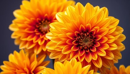 Fototapeta premium Isolated gold dahlia blooms, vibrant petals, rich color, blossom, golden