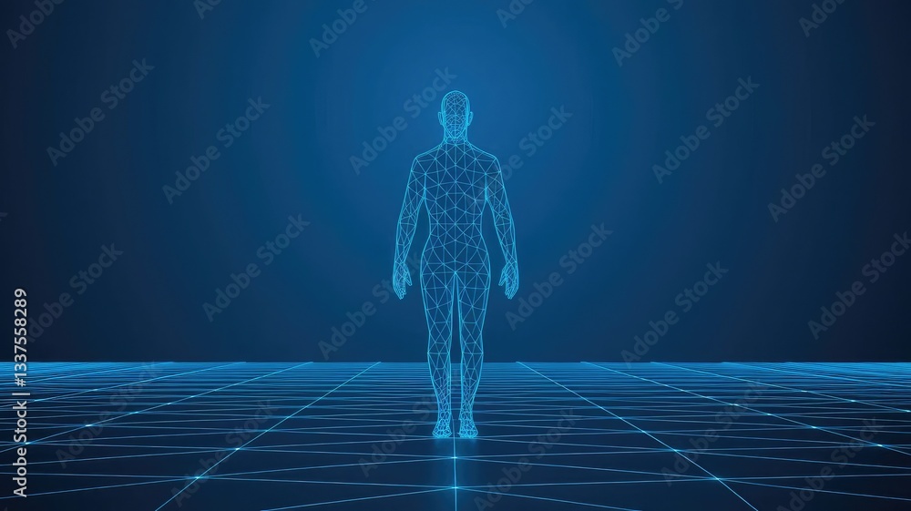 Poster abstract vector image of a human brine . low poly wire frame blue illustration on dark background. l