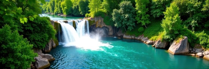 Stunning Krka falls, emerald water, surrounding forest , HD, travel photography