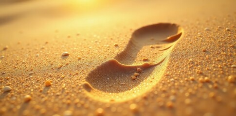 Obraz premium Single footprint fading in dry sand, sunlight, heat, earth