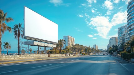 Empty billboard on a city street.  Coastal urban scene