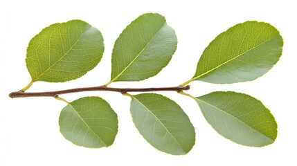 Obraz premium Closeup of Vibrant Green Leaves on a Stem Isolated on a White Background