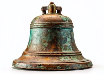 Fototapeta premium Antique Metal Church Bell, Vintage Ringing Alarm, Closeup Isolated on White