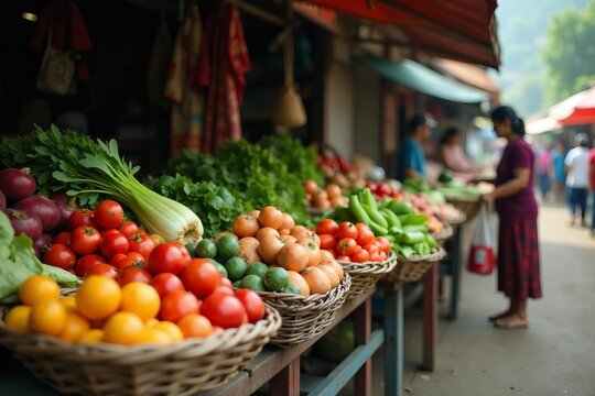 Local vendors selling organic produce at vegetable market in Kohima, Nagaland, vegetable market