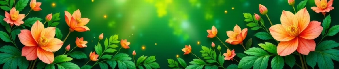 Fototapeta premium Lush green foliage with vibrant flowers, perfect for spring designs, blooming, nature