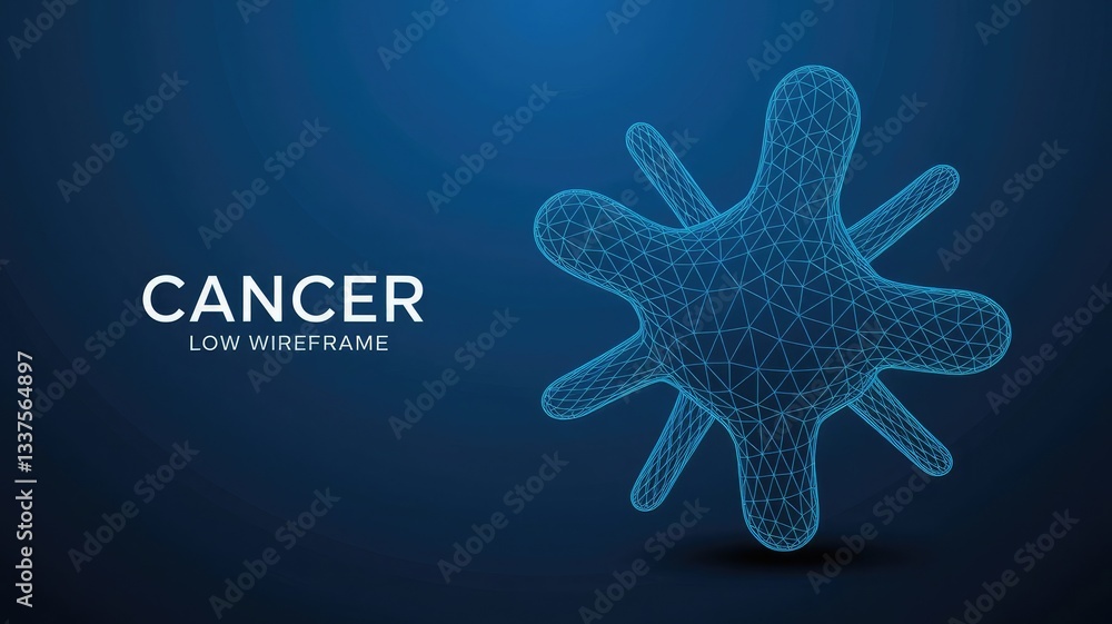 Poster cancer cells. oncology low poly wireframe. vector polygonal image in the form of a starry sky or spa