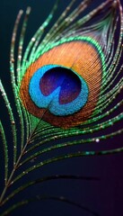 Obraz premium Macro shot of colorful peacock feather close up, texture, macro