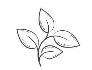 Curved plant with four leaves line illustration. Nature, spring and planting design element. Isolated vector illustration