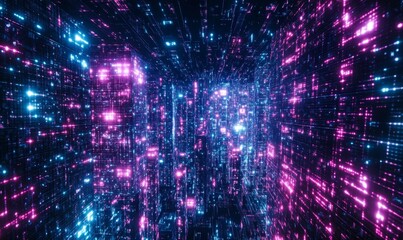 Abstract digital city, glowing neon