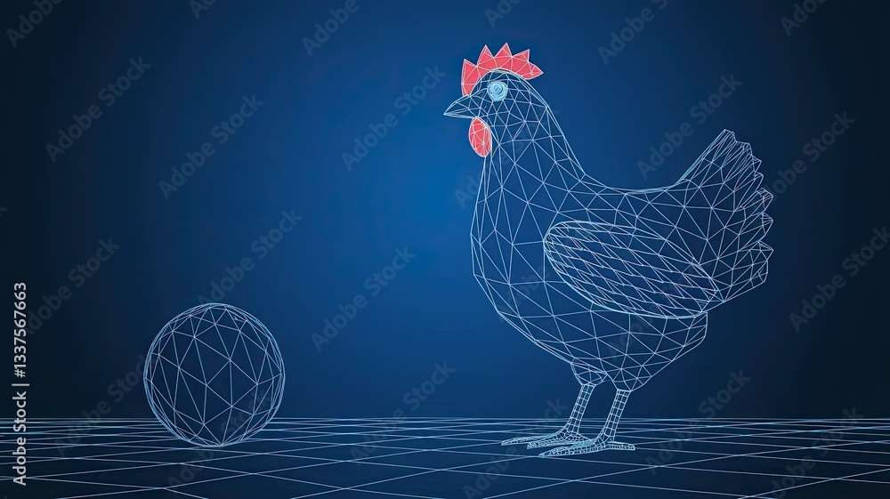 Poster chicken and egg. low poly wireframe. vector polygonal image in the form of a starry sky or space, co