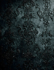 Dark fantasy Highly ornamental dark green wallpaper wall Only the wall is visible