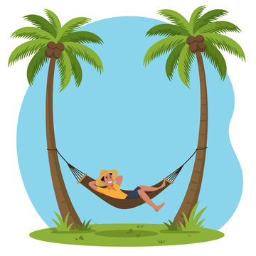man relaxing hammock palm trees sunny day clip art preview