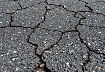 Obraz premium Close-up texture of asphalt road surface, showing cracks and aggregate, construction, material