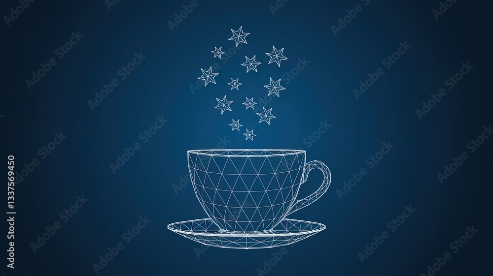 Poster coffee cup. tea cup. vector polygonal image in the form of a starry sky or space, consisting of poin
