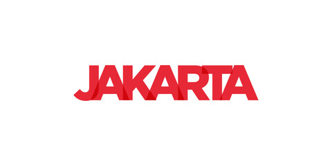 Jakarta in the Indonesia emblem. The design features a geometric style, vector illustration with bold typography in a modern font. The graphic slogan lettering.