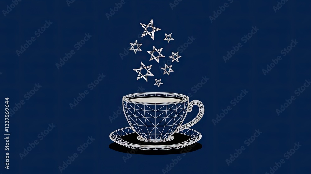 Poster coffee cup. tea cup. vector polygonal image in the form of a starry sky or space, consisting of poin