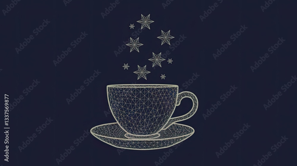 Poster coffee cup. tea cup. vector polygonal image in the form of a starry sky or space, consisting of poin
