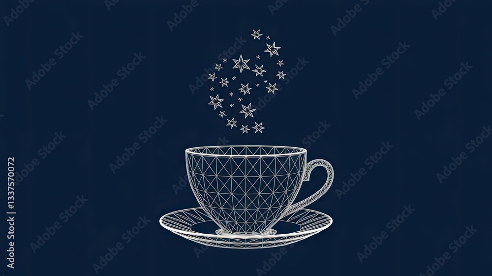 Poster coffee cup. tea cup. vector polygonal image in the form of a starry sky or space, consisting of poin