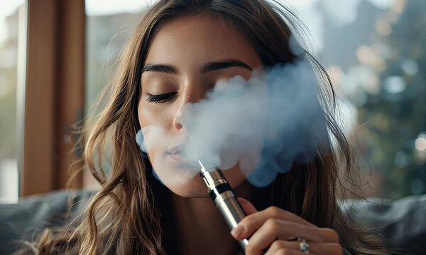 Woman vaping indoors
