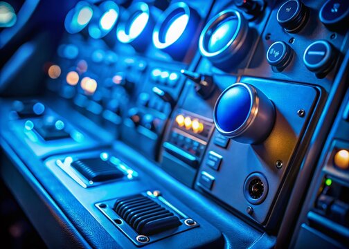 Blue Illuminated Autopilot Button in Low Light Cockpit