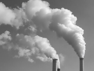 Industrial Smokestacks for Pollution, Gray Sky.