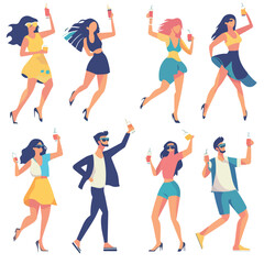 Fototapeta premium Vibrant Party People Silhouettes Dancing Drinking Celebration